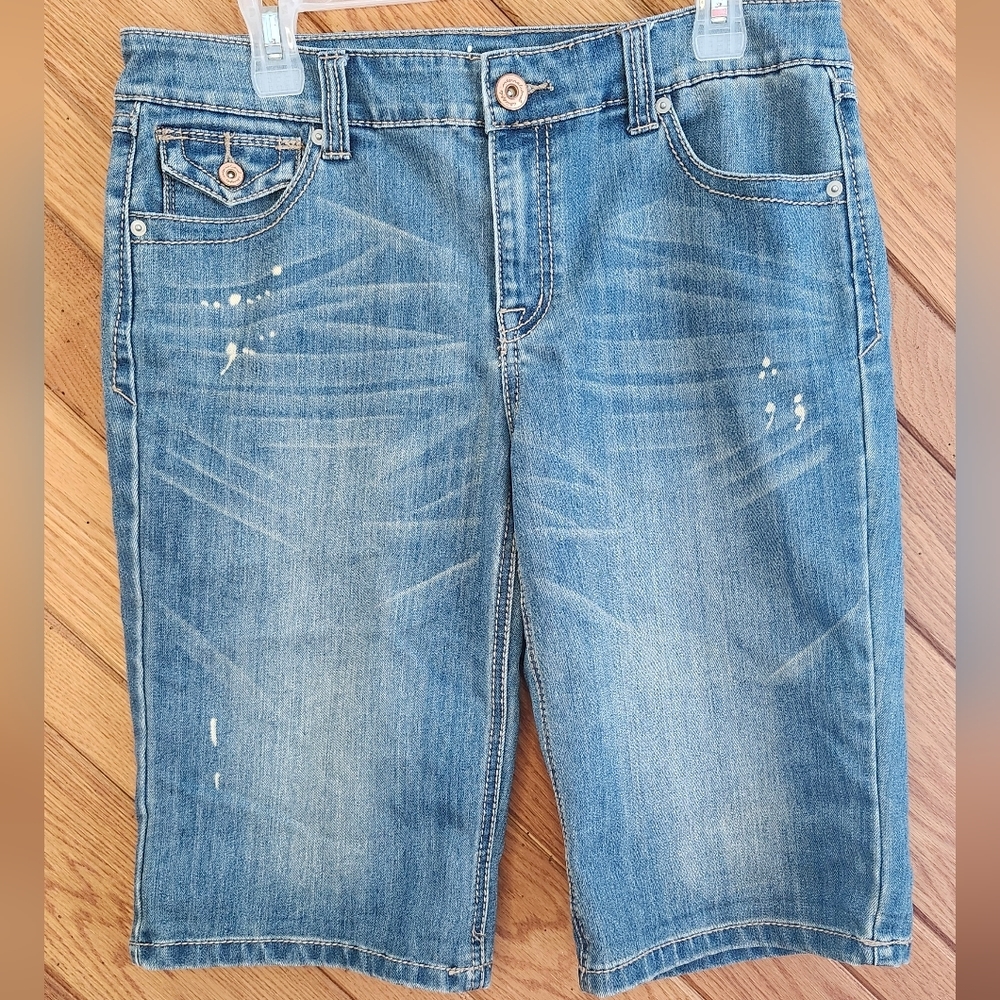 Inc Denim Regular Fit Light Wash Whiskered Splatter Paint Bemuda Shorts Size 12